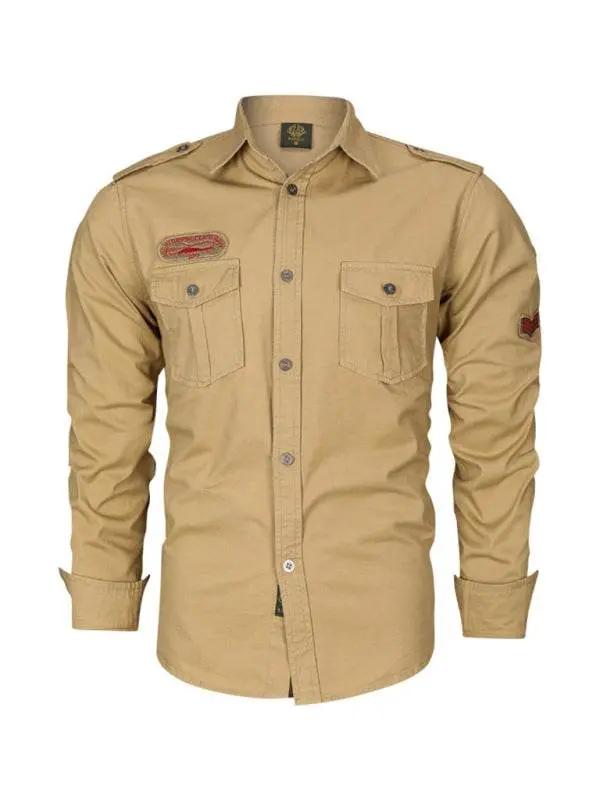 Tops - Urban Adventure Men's Cotton Military Long Sleeve Shirt - Tops | MENLL